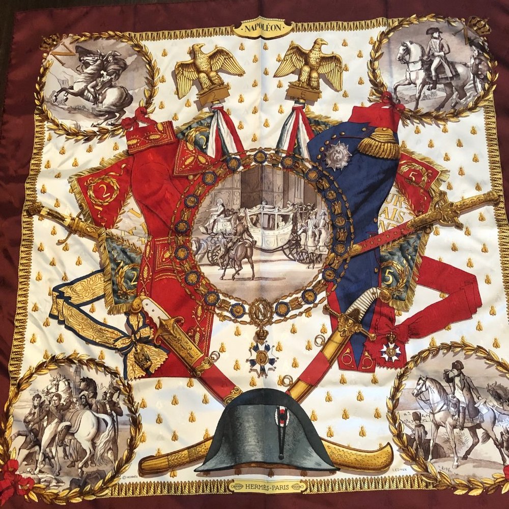 Hermès Burgandy Napoleon Scarf by Ledoux